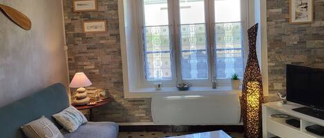 Una televisión, una mesa de tenis de mesa, libros