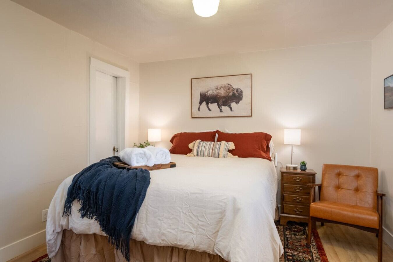 1 bedroom, desk, iron/ironing board, travel cot