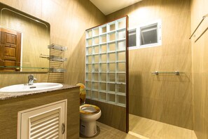 Combined shower/bathtub, hair dryer, bidet