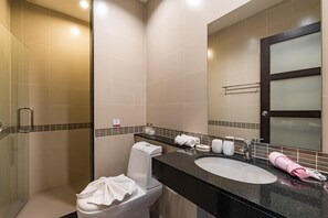 Combined shower/bathtub, hair dryer, bidet