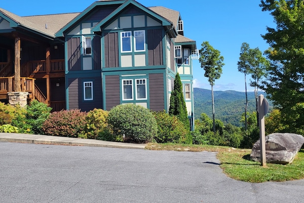 Our building with beautiful layered mountain views from the porch