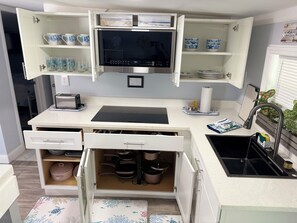Microwave, oven, stovetop, paper towels