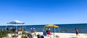Lake Huron Beachfront Home~Mackinac Island Views!