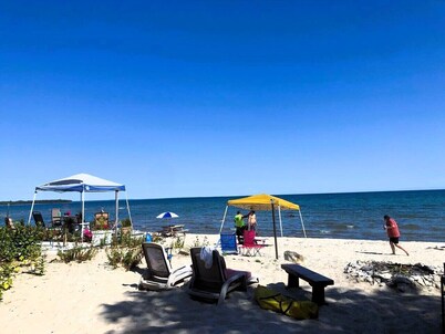 Lake Huron Beachfront Home~Mackinac Island Views!