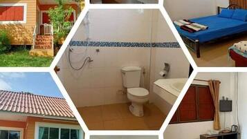 Shower, rainfall showerhead, towels, soap