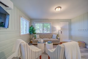 Comfort Cabin | Living area | 50-inch Smart TV with digital channels, streaming services