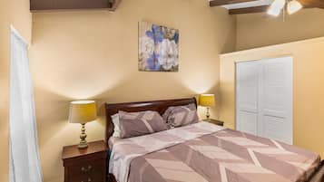 1 bedroom, desk, laptop workspace, iron/ironing board