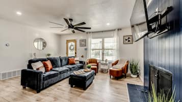 Smart TV, fireplace, video games