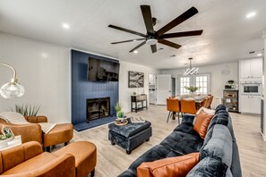 Smart TV, fireplace, video games