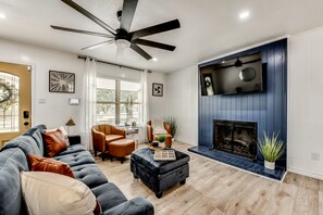 Smart TV, fireplace, video games