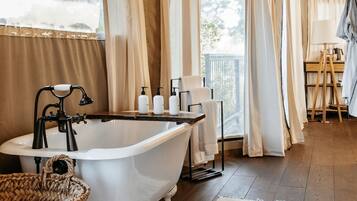 Combined shower/bathtub, hair dryer, towels