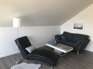 TV connectée, cheminée, lecteur de DVD, livres