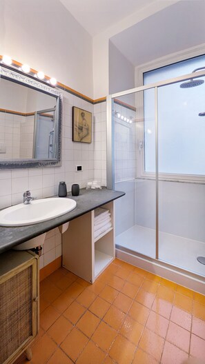 Hair dryer, bidet, towels, soap