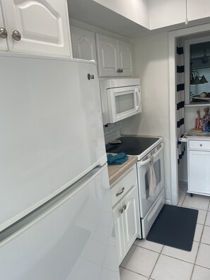 Frigorífico, microondas, horno y placa de cocina