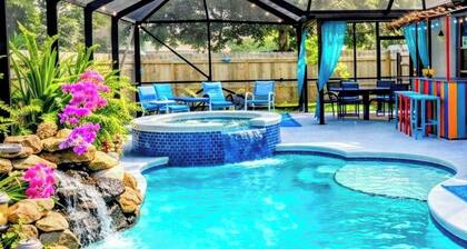 Resort-Style Pool + Hot tub Retreat• Tiki Bar • Minutes to Beach • Pet friendly
