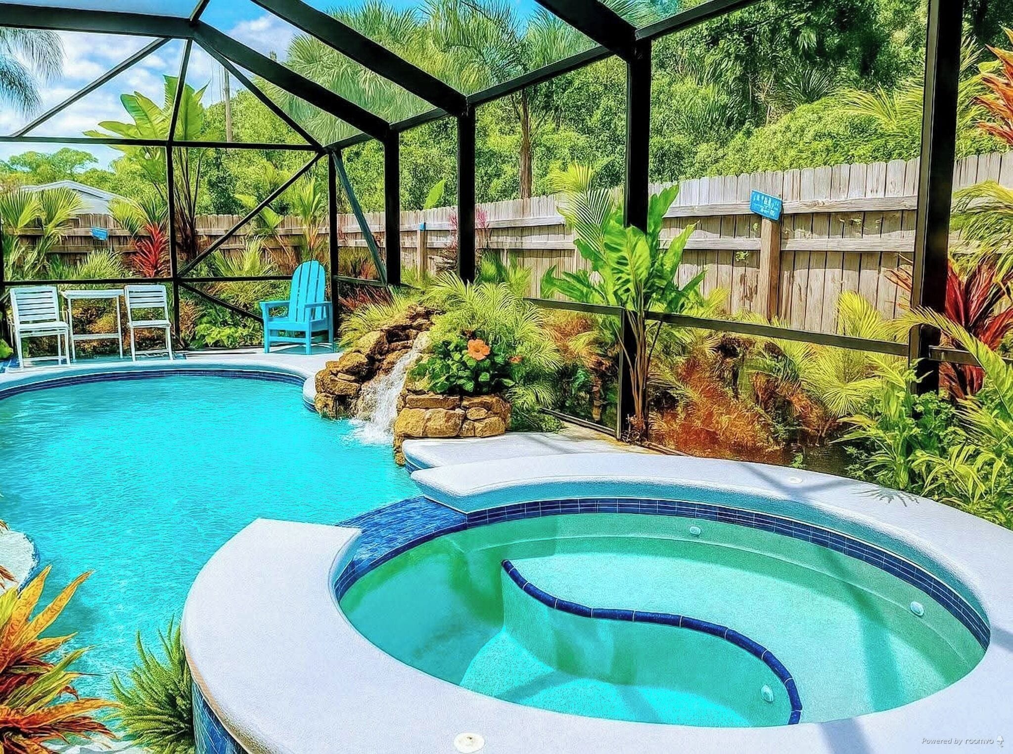 Een buitenzwembad en een verwarmd zwembad