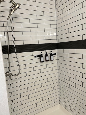 Shower, hair dryer, towels, soap. Cute Studio Apartment #2 Cottonwood Idaho