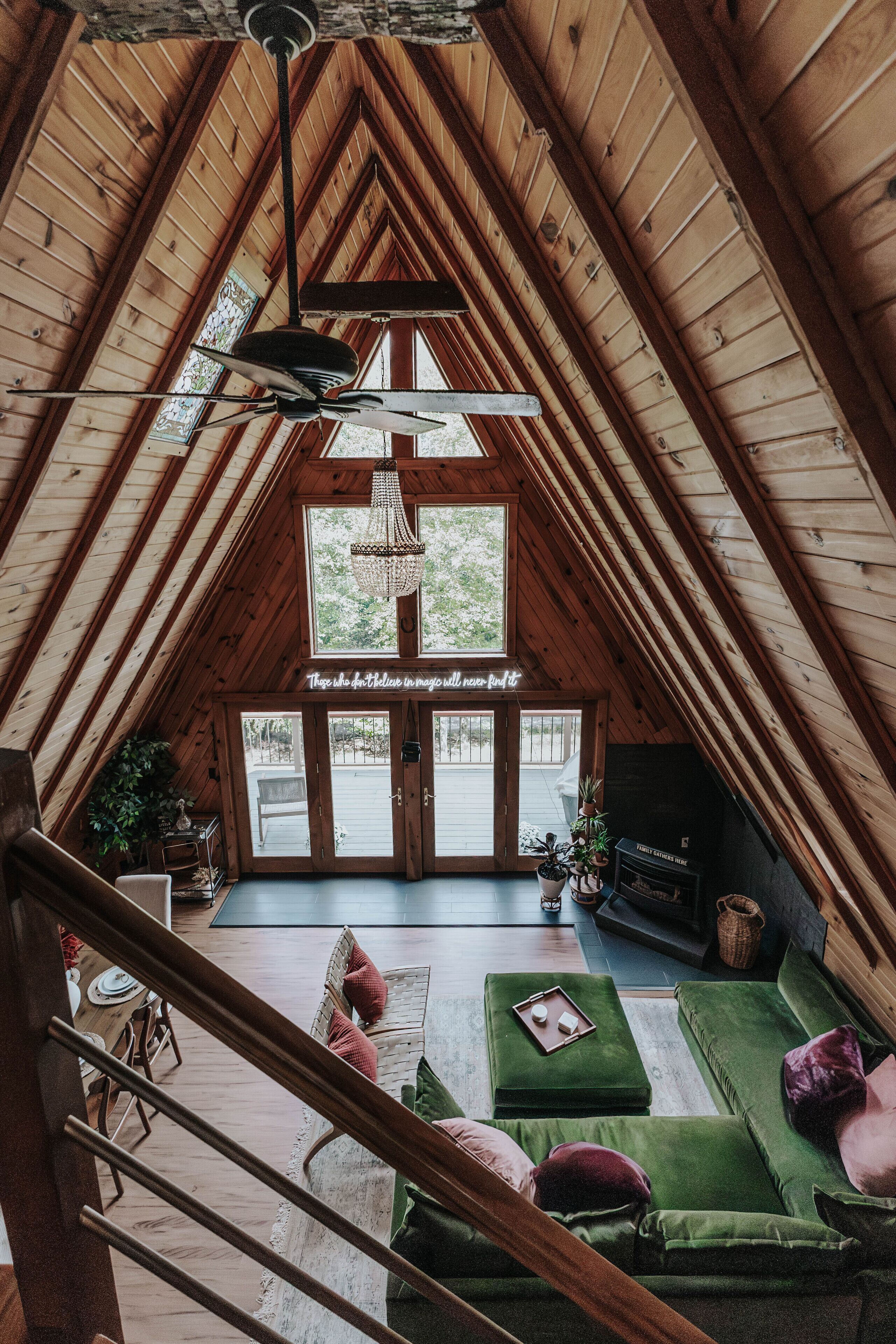 Smart TV, fireplace, table football, books