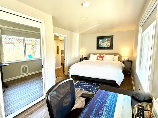 1 bedroom, desk, iron/ironing board, travel cot