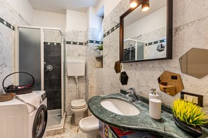 Chuveiro, secador de cabelo, toalhas de banho 