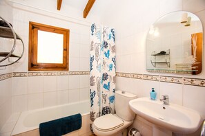 Hair dryer, towels, toilet paper