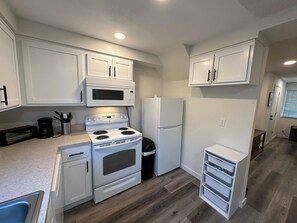 Frigorífico, microondas, horno y placa de cocina