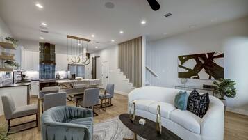 Smart TV, fireplace, stereo