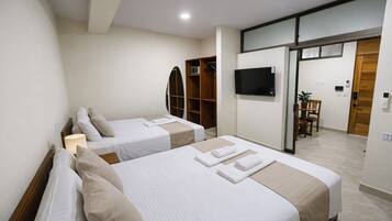 Laptop workspace, free WiFi, bed sheets