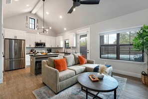 House, 1 King Bed, Hot Tub | Living area | TV - Eagle's Quarter's Two (Fredericksburg)