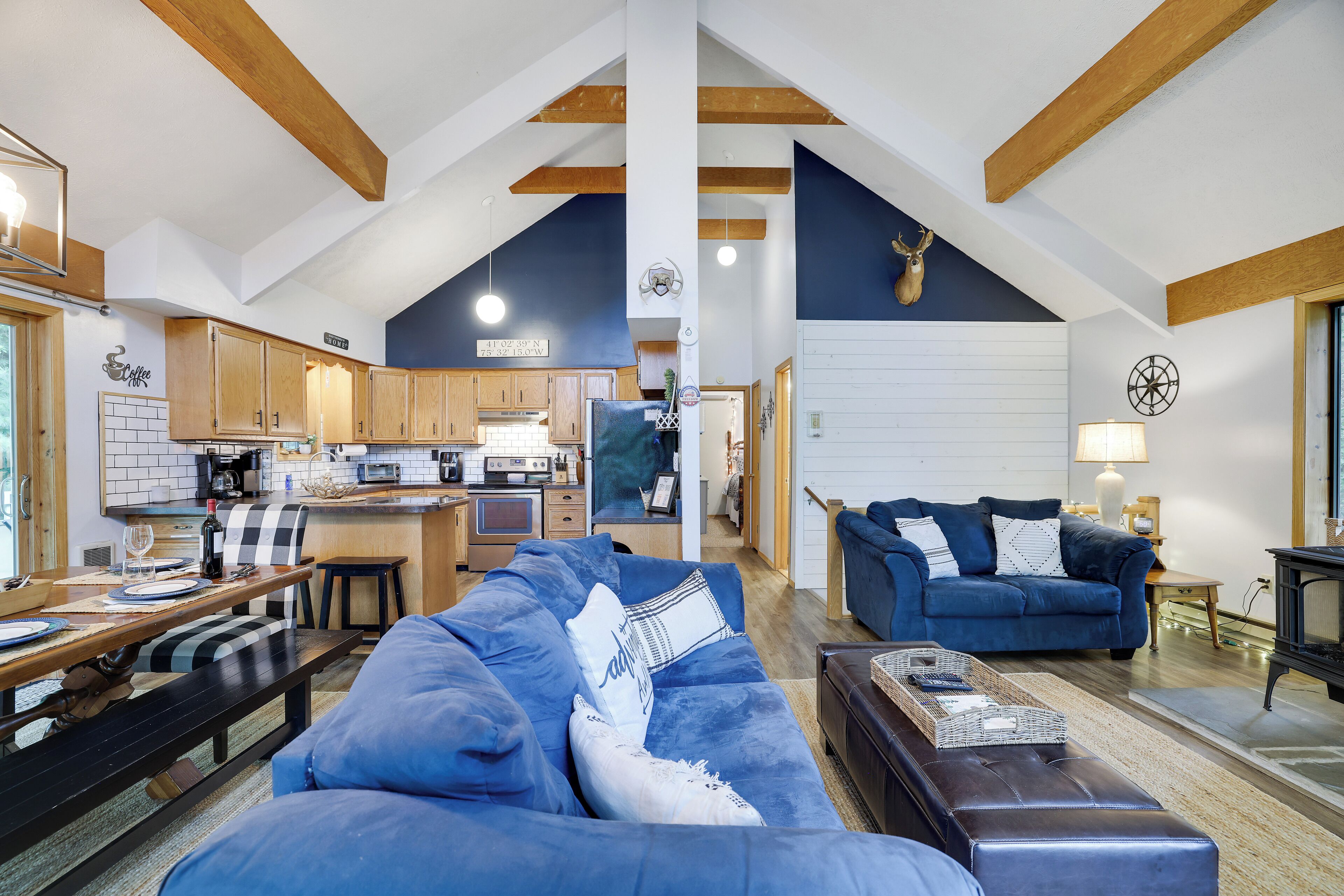 Smart TV, fireplace, video games, DVD player