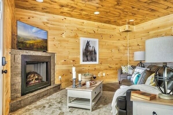 Smart TV, fireplace, video games, foosball