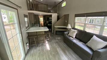 Cabin, Multiple Beds, Kitchen | Living area | TV