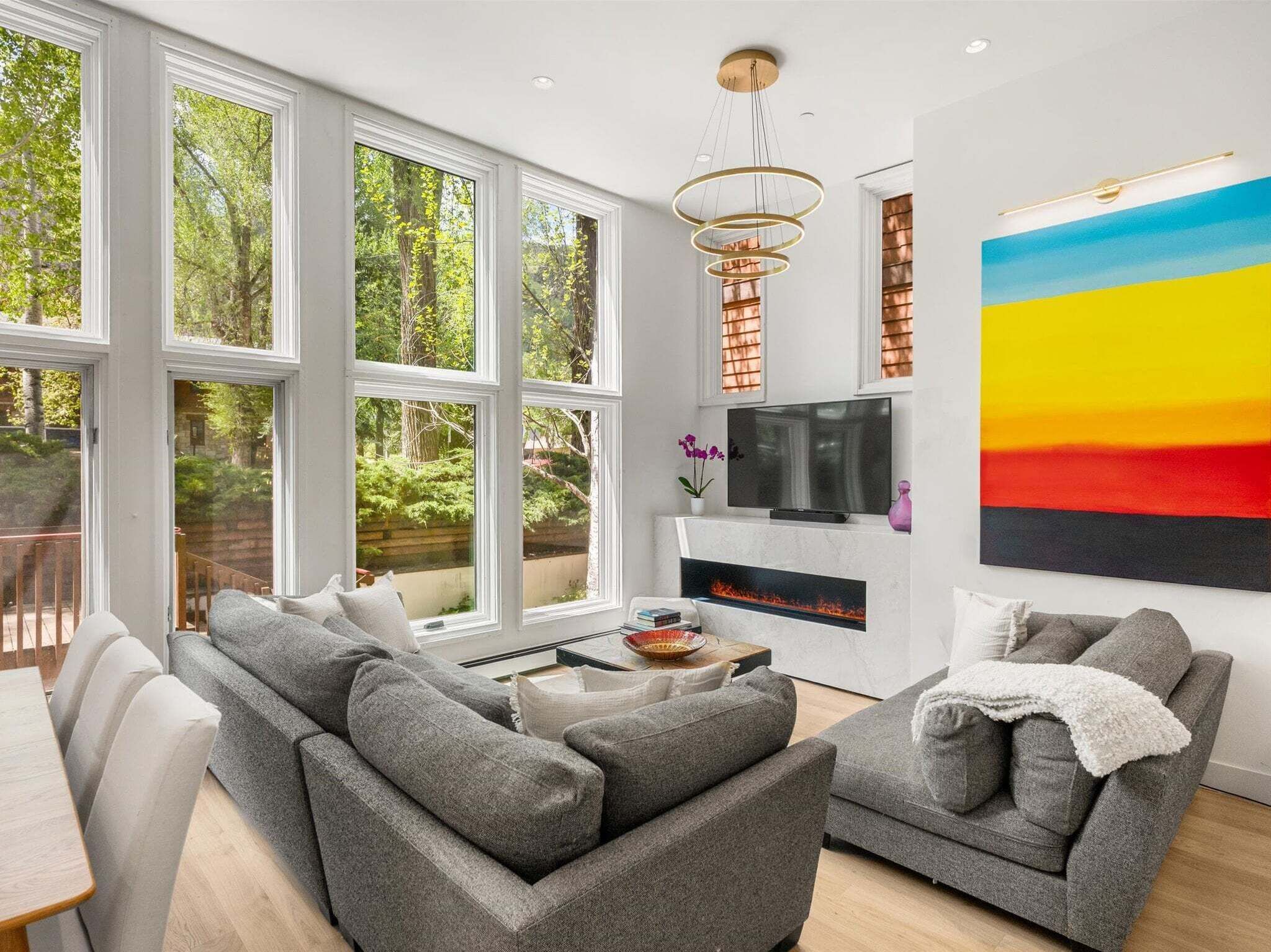 TV, fireplace