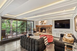 TV, fireplace
