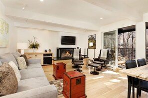 TV, fireplace