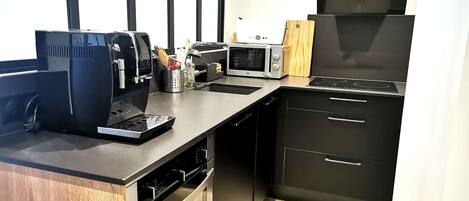 Fridge, microwave, oven, dishwasher