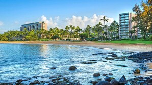A beachfront hotel with multiple buildings, palm trees, and a rocky shoreline. - Marriott Kauai Lagoons - Kalanipu'u - Luxurious 2-Bedoom - Beachfront resort - Family Friendly (Lihue)