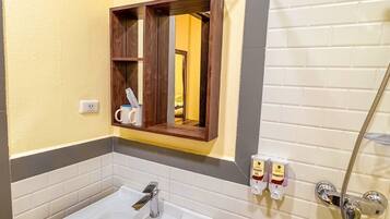 Shower, slippers, towels