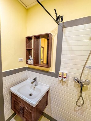 Shower, slippers, towels