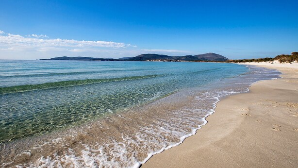 A beach with clear water, sandy shore, and distant hills. - Apartment 'Casa Cordemar Alghero' with Private Terrace, Wi-Fi and Air Conditioning (Alghero)