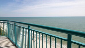 A balcony with a view of the ocean and beach. - Oceanfront 3 BR Condo 17th floor (Myrtle Beach)