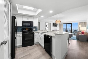 Fridge, microwave, oven, stovetop - 11th Floor Oceanfront Corner Balcony 2BR Condo (Myrtle Beach)