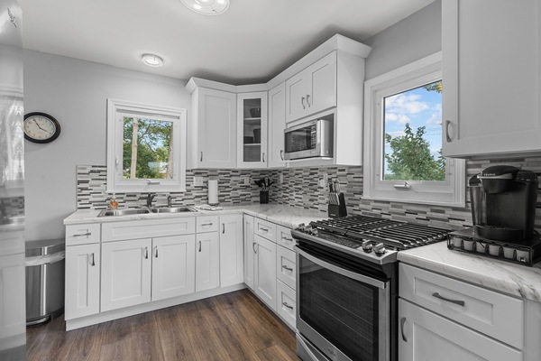 Fridge, microwave, stovetop, toaster