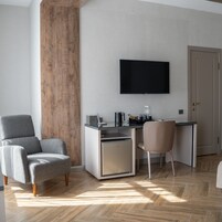 Deluxe Double Room, 1 Bedroom | Living area | 108-cm plasma TV with digital channels