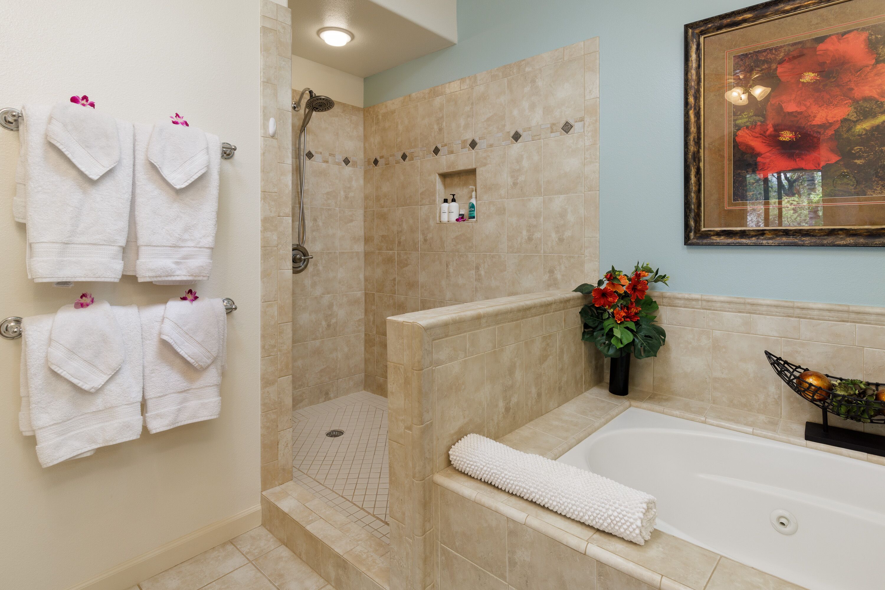 Bathtub, hair dryer, towels