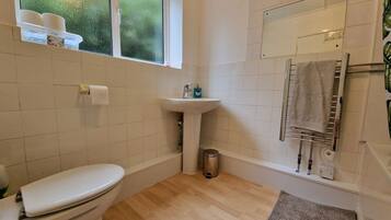 Shower, eco-friendly toiletries, hair dryer, towels