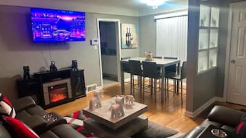 Smart TV, fireplace, video games, books