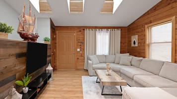 Smart TV, fireplace, table tennis, books