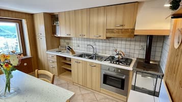 Fridge, oven, stovetop, cookware/dishes/utensils
