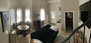 Smart TV, fireplace, DVD player, books